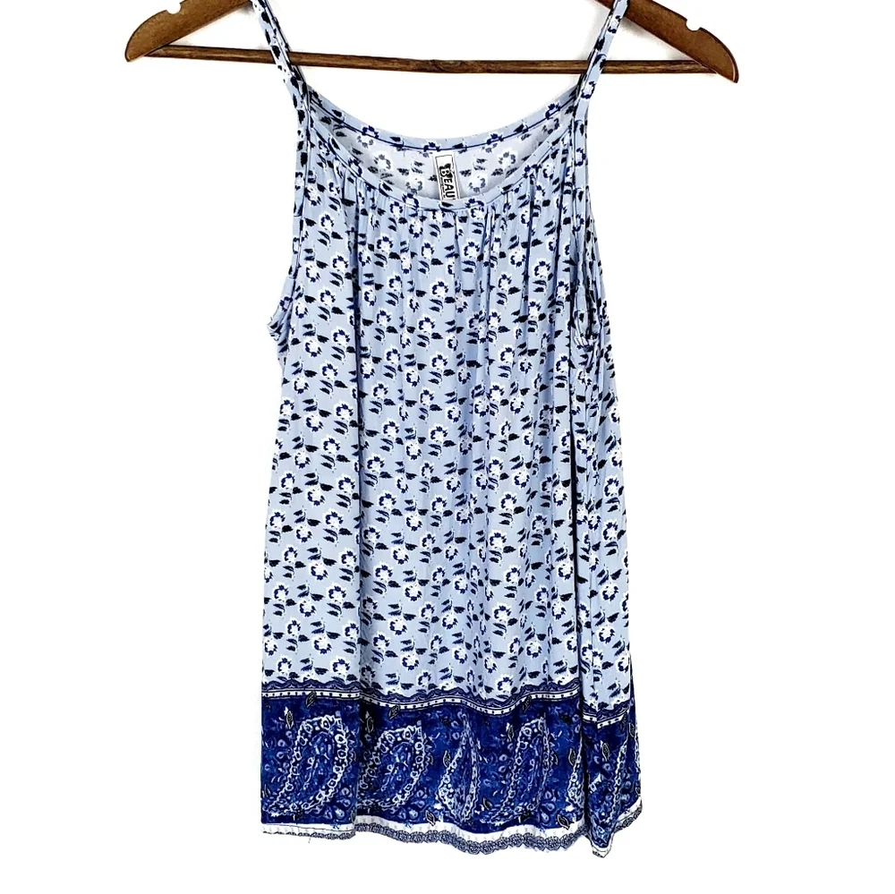Beautees Girls Blue Sleeveless‎ Floral Paisley Summer Tank Top Size Large Rayon